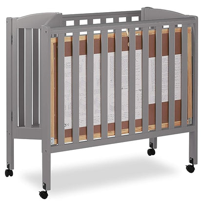 3 in 1 Portable Folding Stationary Side Crib in Steel Grey, Greenguard Gold Certified, Safety Wheels with Locking Casters, Convertible, 3 Mattress Heights