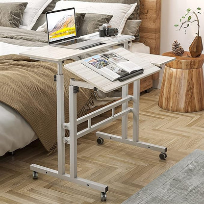 SDHYL 31.5 inches Movable Laptop Desk with Mouse Board Adjustable Height and Angle Anti-Slip Workstation Home Office Desk with Tablet Slot Portable Student Desk, White Maple, S7-ZS-101-2MP-US