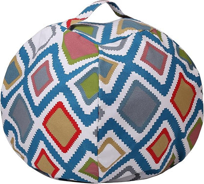 Colorful House Stuffed Animal Storage Bean Bag Chair Cover for Kids Stuffable Zipper Beanbag for Organizing Children Toys Large Canvas(38'',Square Pattern)