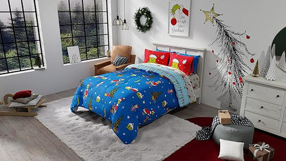 Franco Grinch by Dr. Seuss Holiday & Christmas Bedding Super Soft Comforter and Sheet Set with Sham, 7 Piece Full Size (Official Dr. Seuss product)