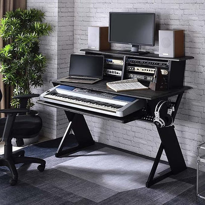 Acme Furniture Rectangular Music Desk Table with Earphone Rack, Black