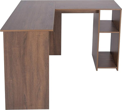 FurnitureR 47.2-Inch L-Shaped Computer Desk Home Office Study Writing Corner Gaming Table Retro Design Work Station Space-Saving for Study Room Bedroom, Walnut