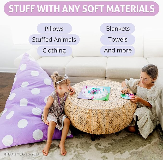 Butterfly Craze Bean Bag Chair Cover, Functional Toddler Toy Organizer, Fill with Stuffed Animals to Create a Jumbo, Comfy Floor Lounger for Boys or Girls, Stuffing Not Included, Purple Polka Dots