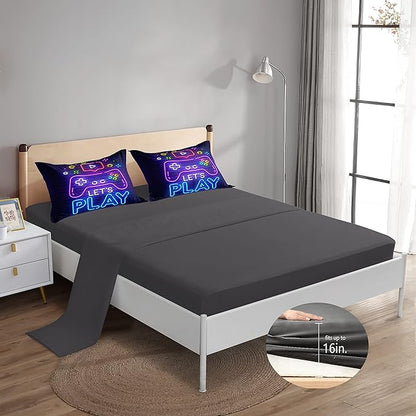 6 Pieces Gamer Bedding Set for Boys Gaming Comforter Queen Size, Game Controller Comforter for Teen 3D Gamepad Microfiber 6 Piece Bed in A Bag Kids Bedding Sets with Sheets,DJT H5030 Queen