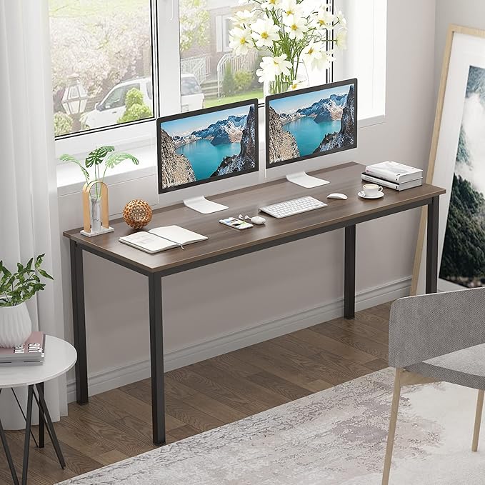 SogesGame Computer Desk, 63 inches Office Desk Computer Table Study Writing Desk Workstation for Home Office, Dining Table Walnut