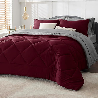 Bedsure Burgundy King Size Comforter Set - 7 Pieces Reversible King Bed in a Bag King Bed Set with Comforters, Sheets, Pillowcases & Shams, King Bedding Sets