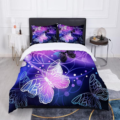 Sunnycitron Butterfly Comforter Set for Girls 3D Purple Butterfly Bedding with Comforter Full Size Girls Comforter Set Neon Butterflies Purple bed comforter full,1 Comforter + 2 Pillowcases