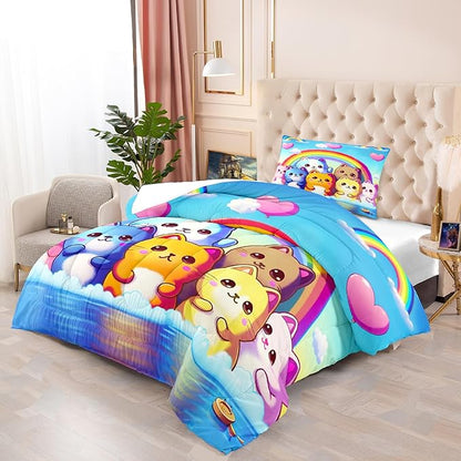 Rainbow Cat Comforter Twin Size - Rainbow Cat Bedding for Girls Room Cute Cartoon Rainbow Bedding Twin Comforter Sets for Kids, 1 Comforter+1 Pillowcase