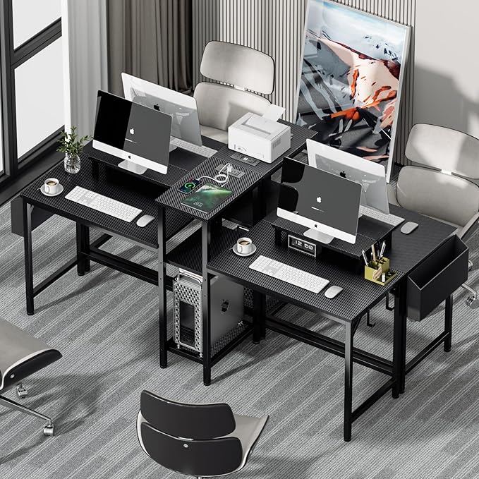 Furologee Charging Station for Black 2 Penson Desk with LED Lights and Monitor Stand