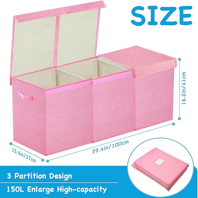 Large Toy Box Chest,Big Toy Storage Organizer,Storage Bins with Lids,Stuffed Animal Storage,Toy Bins for Kids Extra Large,Toddlers,Baby,Girls,Nursery,Living room,playroom(Pink)