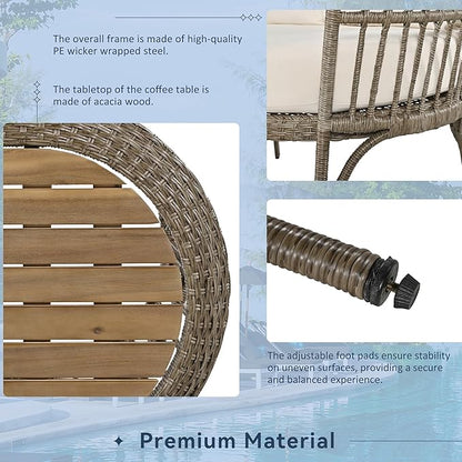 Furniture 4-Piece Outdoor Patio Conversation Seating for 5 Person and Coffee Table, Rattan Chair Wicker Sofa Bistro Sets for Porch, Backyard and Garden, Brown