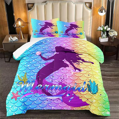 Pink Mermaid Comforter Set Full 3 Piece Fish Scale Patterns Printed Full Comforter Sets for Girls All Season Ultra Soft MIcrofiber Mermaid Bed Set Quilted Duvet with 2 Pillowcases, Full Size