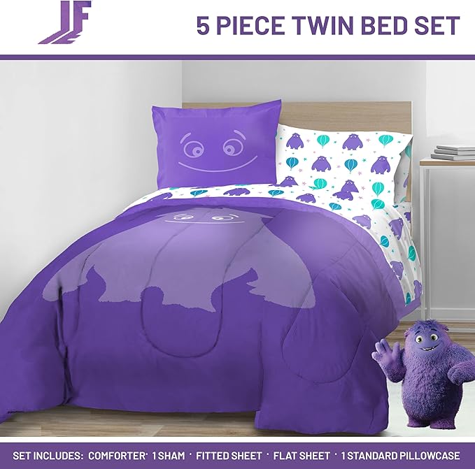 IF Imaginary Friends Twin Comforter Set - Purple 5 Piece Bed Set includes Sheet Set & Pillow Covers - Super Soft Kids Bedding Features Blue