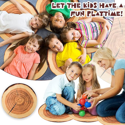 Shellwei 24 Pcs Kids Carpet Circle Seats 18 inch Print Pillow Circle Children's Mats Rug Mats Round Soft Floor Mat for Home School Classroom Story Time Group Activity Play Areas (Tree Stump)