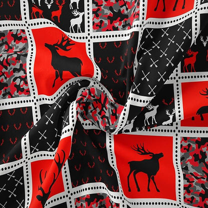 Tailor Shop Deer Comforter Sets for Kids Boys Teens Camo Comforter Sets Queen Black and Black Red Bedding Set Room Decor, with 2 Pillowcase