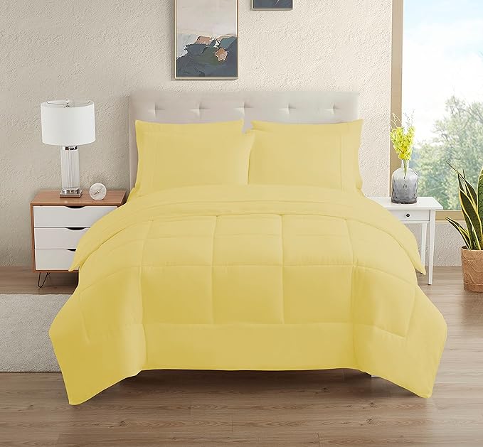 Dorm Room Essentials College Bedding Comforter Set 5 Piece Twin XL Size Bed in a Bag for College Students Boys and Girls, Twin XL, Yellow