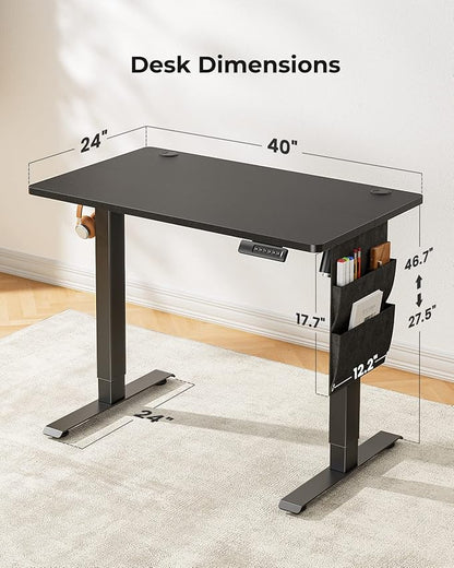 Marsail Standing Desk Adjustable Height, 40x24 Inch Electric Standing Desk with Storage Bag, Stand up Desk for Home Office Computer Desk Memory Preset with Headphone Hook