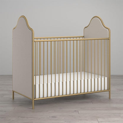Little Seeds Piper Upholstered Metal Crib, Gold