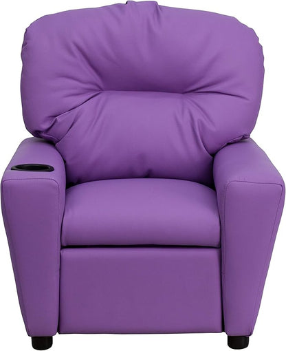 Flash Furniture Chandler Vinyl Kids Recliner with Cup Holder and Safety Recline, Contemporary Reclining Chair for Kids, Supports up to 90 lbs., Lavender