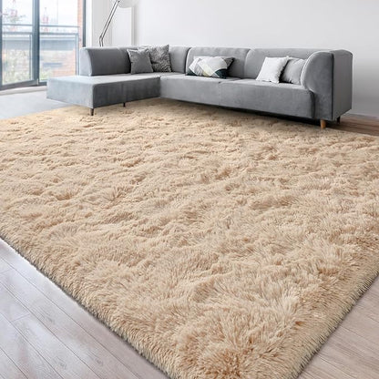Super Soft Fluffy Shaggy Rugs for Living Room Bedroom, Fuzzy Plush Area Rugs for Girls Kids Room Nursery Home Decor, Furry Dorm Rug Cute Non-Slip Indoor Floor Carpet 5x8 Feet, Beige