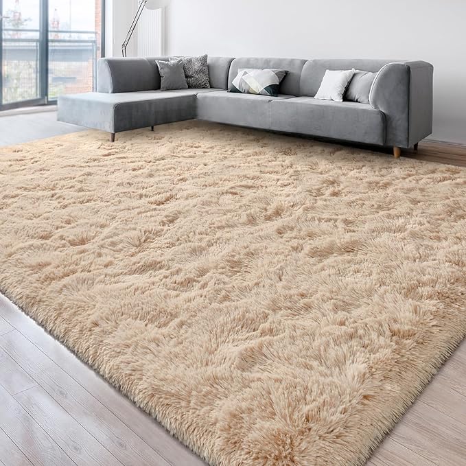 Super Soft Fluffy Shaggy Rugs for Living Room Bedroom, Fuzzy Plush Area Rugs for Girls Kids Room Nursery Home Decor, Furry Dorm Rug Cute Non-Slip Indoor Floor Carpet 6x9 Feet, Beige
