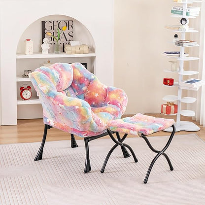 Welnow Toddler Kids Lazy Chair with Ottoman, Glow in The Dark Accent Comfy Lounge Children Armchair Couch with Removable Cover, Detachable Reading Chair with Footrest for Boy or Girl