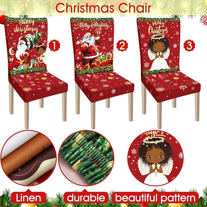Ganeen 6 Pcs Christmas Chair Covers Merry Christmas Chair Back Cover Stretch Christmas Seat Cover Washable Xmas Dining Chair Protector Slipcover for Dining Room Kitchen Holiday Party (African Style)