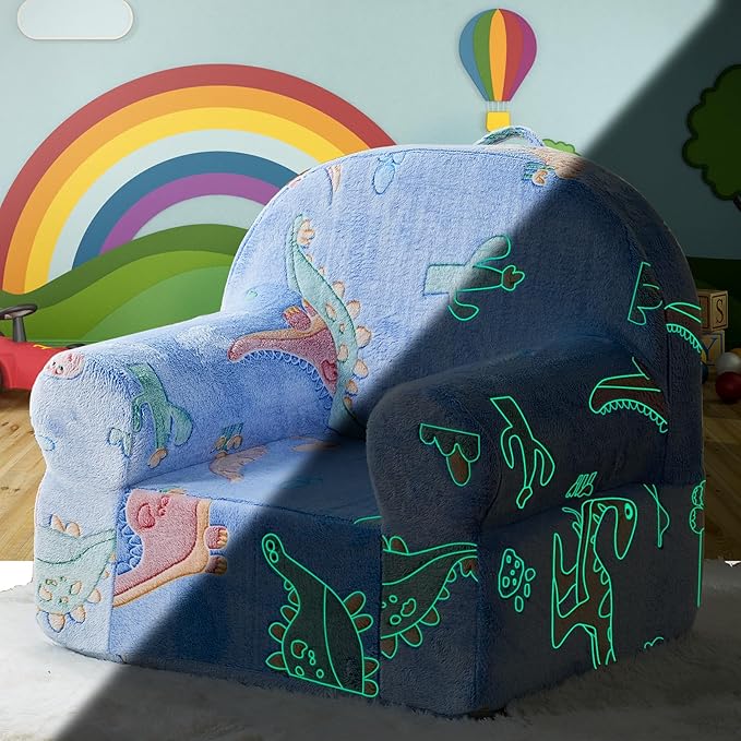 Toddler Chair Kids Plush Chair Kids Sofa Sherpa Kids Chairs, Toddler Couch Bean Bag Chairs for Kids Gaming Chair for Kids Glow in The Dark, Dinosaur