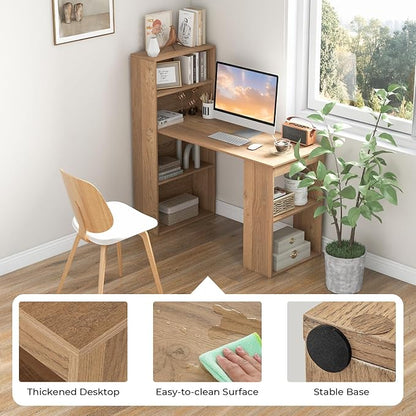Computer Desk with Shelves, Natural