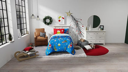 Franco Grinch by Dr. Seuss Holiday & Christmas Bedding Soft Comforter and Sheet Set with Sham, 5 Piece Twin Size, (Official Dr. Seuss Product)