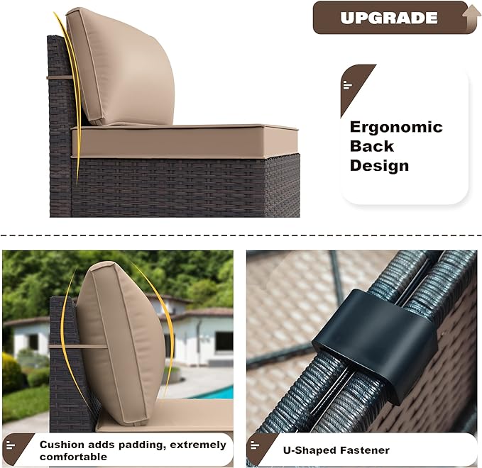 Patio Furniture Set Sofa 12-Pieces Wicker Sectional Sofa Set, Outdoor Furniture Rattan Patio Conversation Set with Thickened Cushions and Glass Coffee Table, Sand