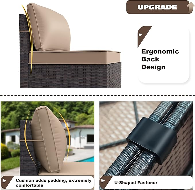 Patio Furniture Sectional Sofa Set 10-Pieces PE Rattan Swivel Rocking Chairs Outdoor Furniture Set w/43in Gas Fire Pit Table, Patio Conversation with 55000 BTU Propane Fire Pit, Sand