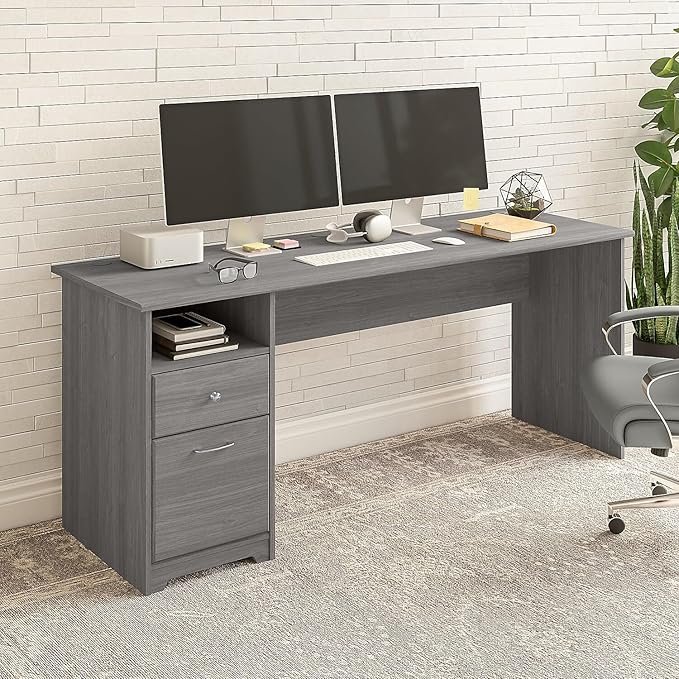 Bush Furniture Cabot Desks for Home Office with Storage and Chrome Hardware | Elegant Computer Table with Drawers, 72W, Modern Gray