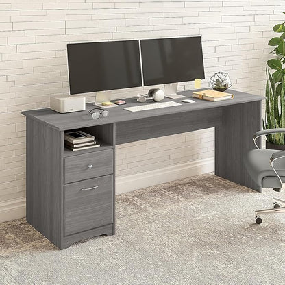 Bush Furniture Cabot Desks for Home Office with Storage and Chrome Hardware | Elegant Computer Table with Drawers, 72W, Modern Gray