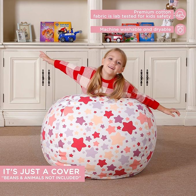 Aubliss Stuffed Animal Bean Bag Storage Chair, Beanbag Covers Only for Organizing Plush Toys, Turns into Bean Bag Seat for Kids When Filled, Large 38"-Canvas Pattern Sparkling Star