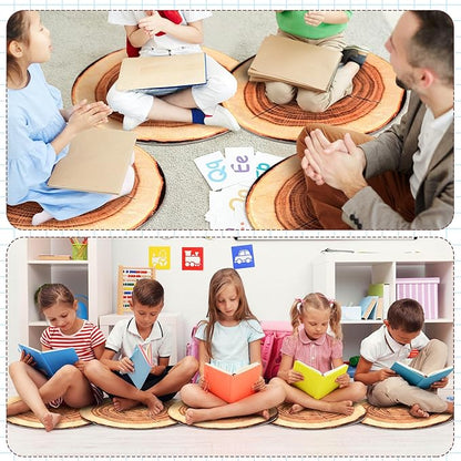 Shellwei 24 Pcs Kids Carpet Circle Seats 18 inch Print Pillow Circle Children's Mats Rug Mats Round Soft Floor Mat for Home School Classroom Story Time Group Activity Play Areas (Tree Stump)