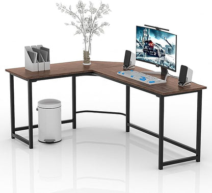 VECELO L Shaped Computer Corner Desk with CPU Stand/PC Laptop Study Writing Table for Home Office Workstation Wood & Metal, 66 in, Coffee + Black Leg
