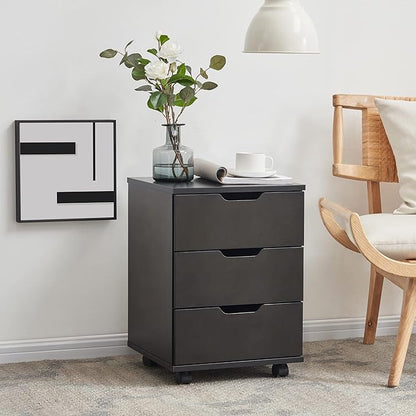 Farini 3-Drawer Vertical Filing Cabinet Rolling Wood Mobile File Cabinets Under Desk for Home Office with Casters (Black, Fully Assembled)