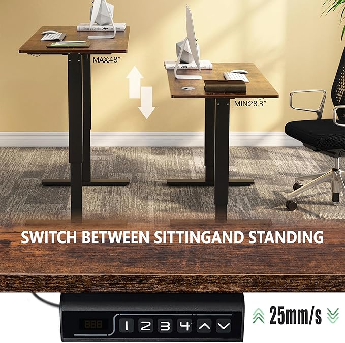 soges 63in Electric Standing Desk Ergonomic Height Adjustable Computer Desk Sit Stand Desk Home Office Desks Standing Desk, Vintage Brown