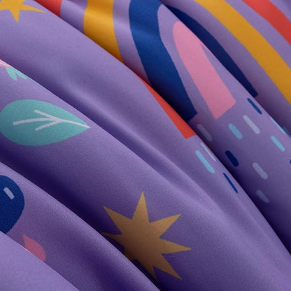 Btargot Lightweight Soft 3 Piece Rainbow Comforter Set with 2 Pillow Covers, Cartoon Love Hearts Flowers and Sun Star Bedding Set for Girls Boys Kids, Twin Dark Purple