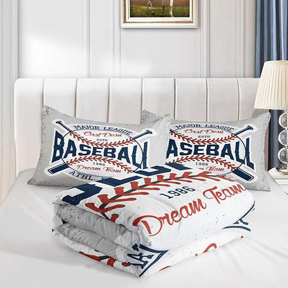 Datura home Baseball Comforter Set Vintage Grey Baseball Printed Quilt Bedding Set with 1 Comforter and 2 Pillowcases for Boys and Girls Bedroom All Season(Baseball Twin)