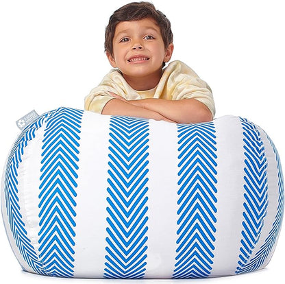 5 STARS UNITED Stuffed Animal Storage Bean Bag – Toy Storage Organizer and Bean Bag Chair for Kids Holds up to 90+ Plush Toys – Cotton Canvas Bags Cover for Boys and Girls Ages 4-11, Blue Stripes