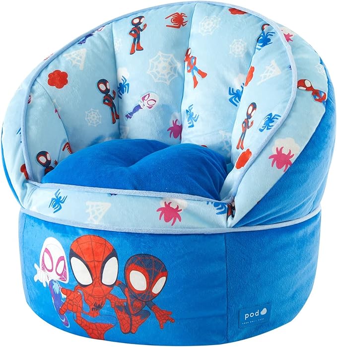 Idea Nuova Marvel Spidey and His Amazing Friends Blue Round Bean Bag Chair for Kids, Ages 3+, Large