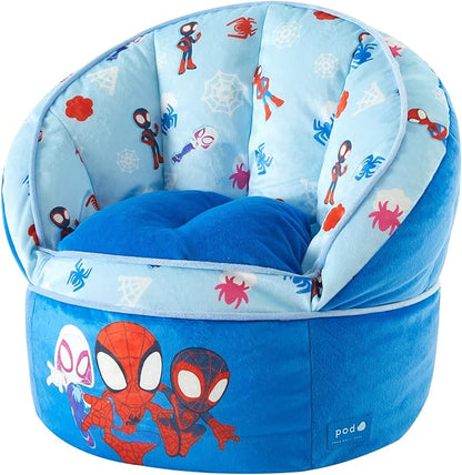 Idea Nuova Marvel Spidey and His Amazing Friends Blue Round Bean Bag Chair for Kids, Ages 3+, Large