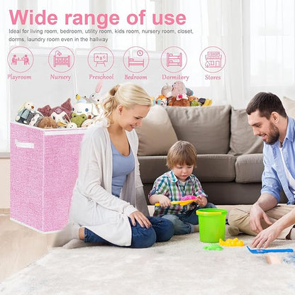 Extra Large Toy Box for Kids,Collapsible Toys Storage Chest Boxes Organizers with Dividers for Boys,Girls,Closet,Nursery,Playroom 35.8"x12.6"x16"(Dark Pink)