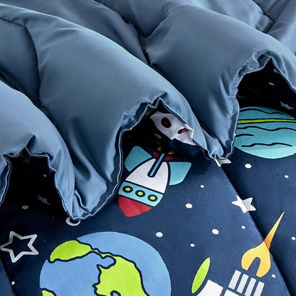 SLEEP ZONE Kids Twin Bedding Comforter Set - Super Cute & Soft Kids Bedding 5 Pieces Set with Comforter, Sheet, Pillowcase & Sham (Rocket Galaxy)