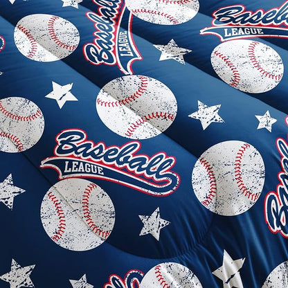 3D Baseballs Comforter King Size,Blue Baseball Kids Comforter Set,3Pcs Bedding Set Printed Comforter with 2 Pillowcases,Down Alternative,Soft and Lightweight,for All Seasons