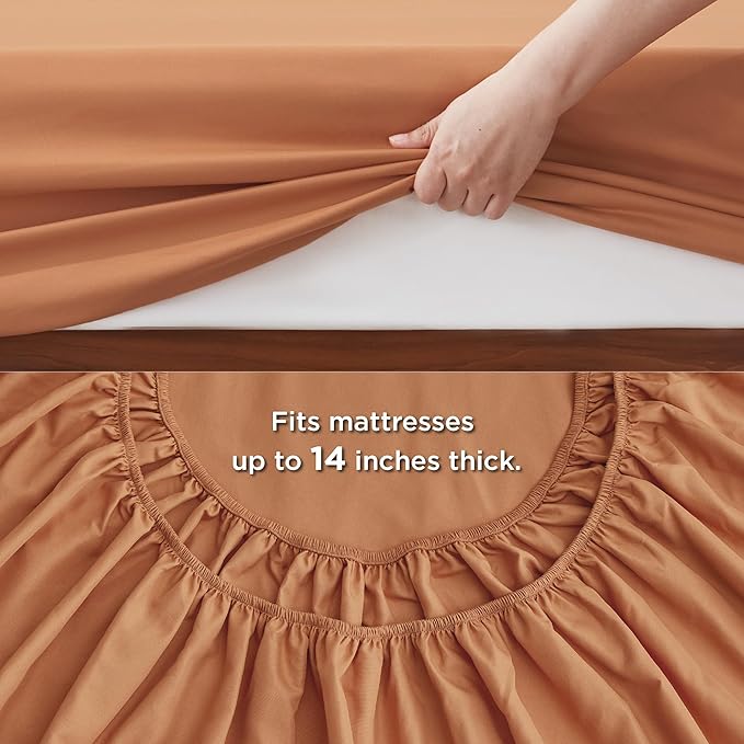 Bedsure Burnt Orange Queen Size Comforter Set - 7 Pieces Solid Queen Bed in a Bag, Queen Bed Set Burnt Orange with Quilted Warm Fluffy Comforters, Sheets, Pillowcases & Shams