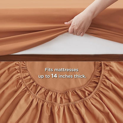 Bedsure Burnt Orange Twin Comforter Set - 5 Pieces Solid Twin Bed in a Bag, Twin Bed Set Burnt Orange with Quilted Warm Fluffy Comforters, Sheets, Pillowcase & Sham