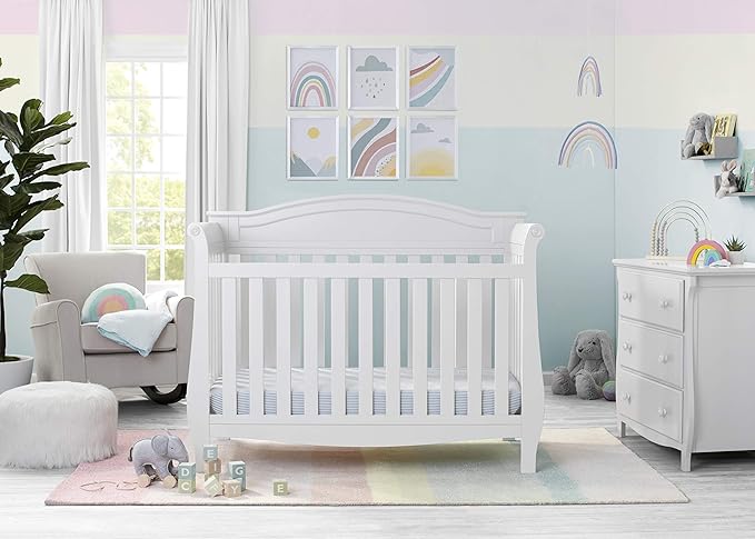 Delta Children Lancaster 4-in-1 Convertible Baby Crib, Bianca White + Serta Perfect Slumber Dual Sided Recycled Fiber Core Crib and Toddler Mattress (Bundle)